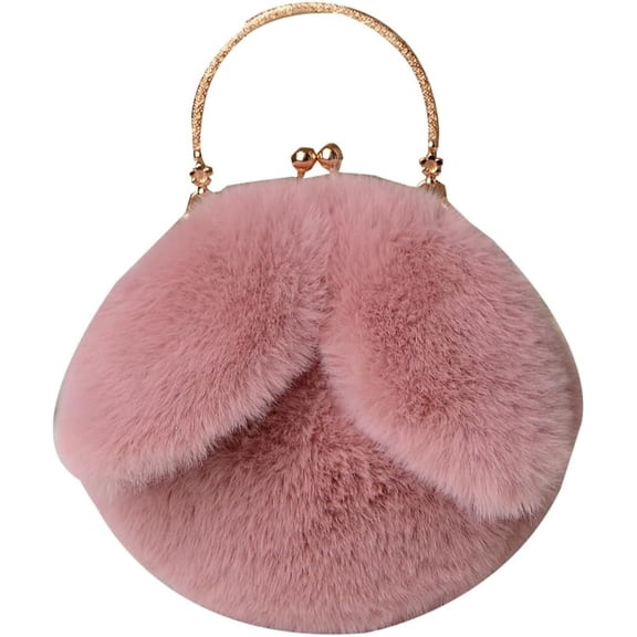 JUYGO Rabbit Furry Purse for Women Fuzzy Faux Fur Tote Handbag Cute Soft Fluffy Small Clutch Bag