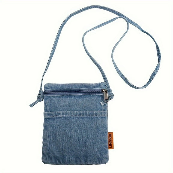 JUYGO Retro chic vintage denim phone crossbody bag-Y2K mini square with multiple zippers for trendy street style