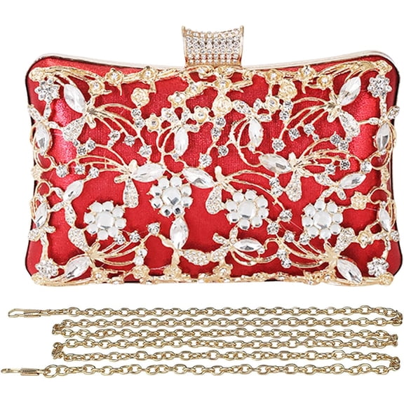 JUYGO Rhinestone Evening Bag for Women Crystal Clutch Bag Sparkly Sequin Glitter Handbag Floral Shoulder Bag