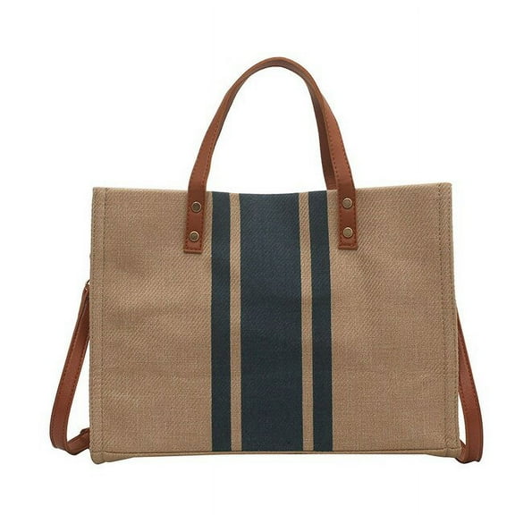 JUYGO Simple Fashion Large-capacity Handbag for Women Vintage Striped Tote Female Portable Ol Business Briefcase Shopping Bag Satchels
