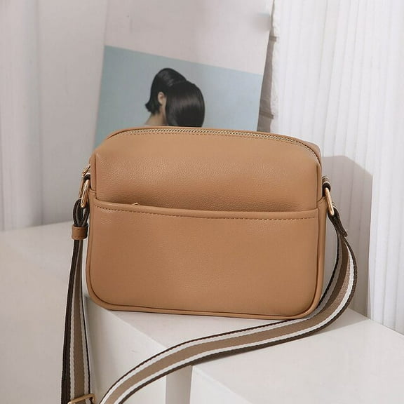 JUYGO Simple Flap Shoulder Bag For Women Fashion Small Square Bags Casual Style Crossbody Bag Wide Strap Handbag Purse Shopping Tote