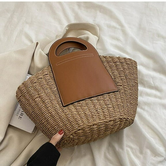 JUYGO Simple Straw Basket For Women Handmade Bohemian Style Beach Bag Fashion Portable Handbag Shopping Top-handle Tote Bolosa