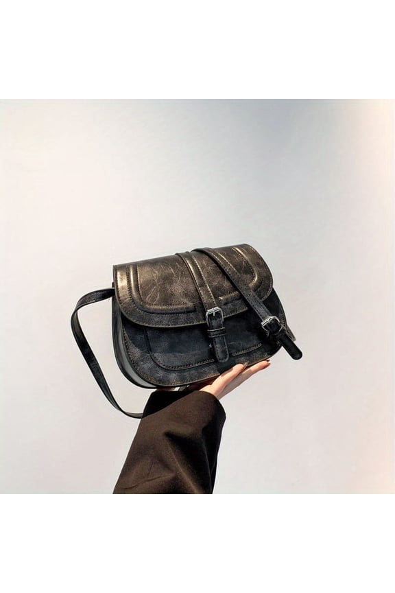 Small Retro Saddle Bag Versatile Casual PU Leather Shoulder Crossbody Bag Chic Solid Color Crossbody Bag For Daily Use