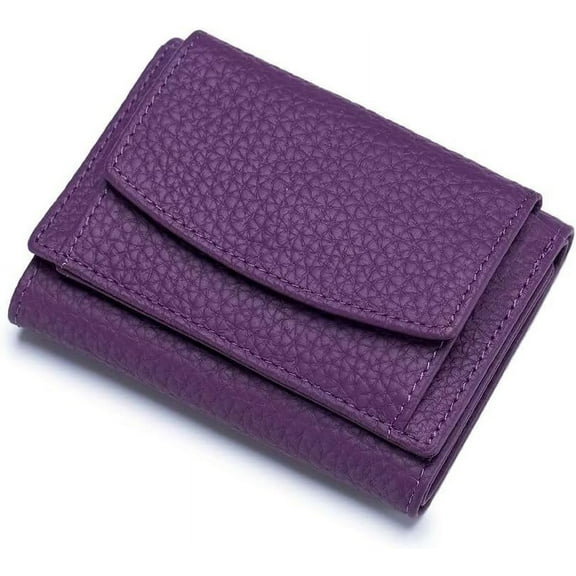 JUYGO Small Wallet for Women Genuine Leather RFID Blocking Card Holder Minimalist Tri-fold Cash Wallet with Snap Coin Pouch
