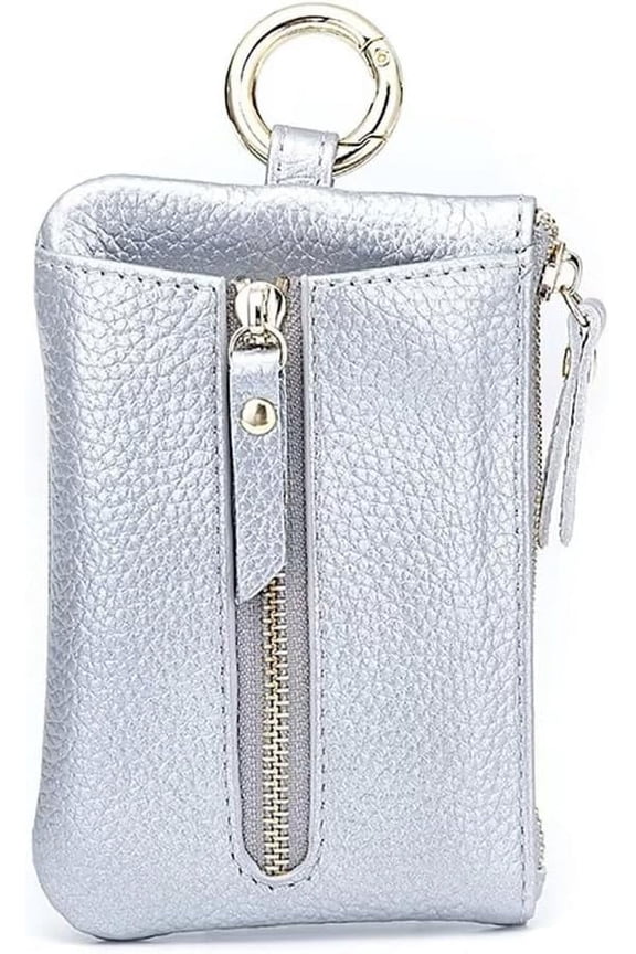 Small Wallet for Women Soft Genuine Leather CSilveryit Card Holder Multifunctional Coin Pouch Zipper Key Case with 6 Hooks