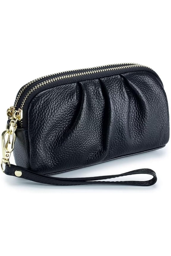 Small Wristlet Bag for Women Retro Genuine Leather Clutch Purse Roomy Travel Phone Wallet with Detachable Wrist Strap