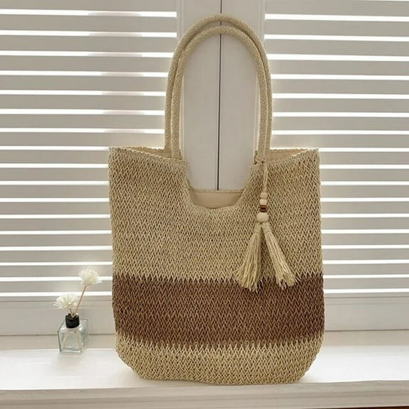 JUYGO Straw Beach Bag Summer Woven Shopper Tote Tassel Large Capacity Shoulder Bag for Women Rattan Purses and Handbag Hobo Bag Raffia