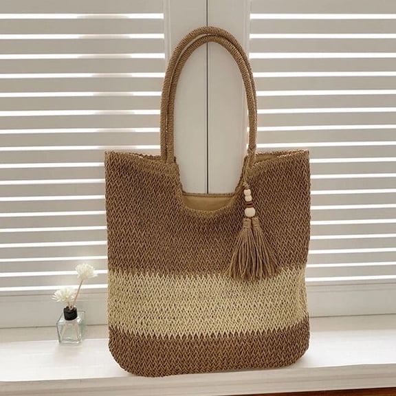 JUYGO Straw Beach Bag Summer Woven Shopper Tote Tassel Large Capacity Shoulder Bag for Women Rattan Purses and Handbag Hobo Bag Raffia