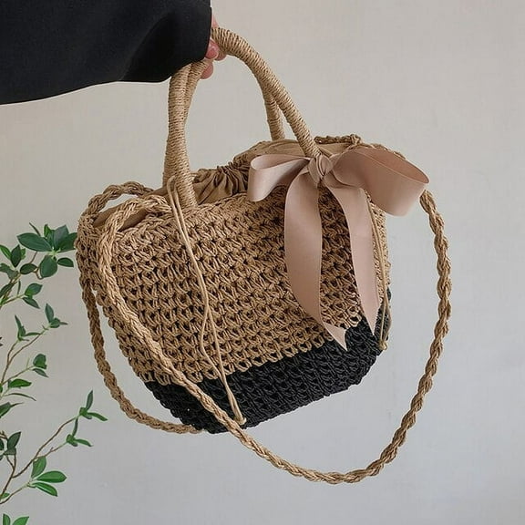 JUYGO Straw Paper Woven Bucket Tote Bags for Women Big Weave Shoulder Bag Summer Beach Messenger Handbags Ladies Casual Crossbody Bag