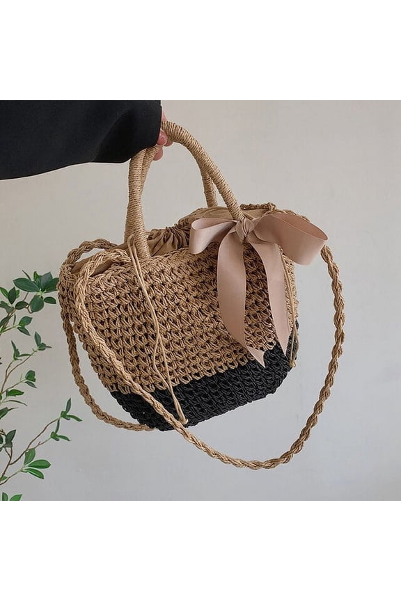 Straw Paper Woven Bucket Tote Bags for Women Big Weave Shoulder Bag Summer Beach Messenger Handbags Ladies Casual Crossbody Bag