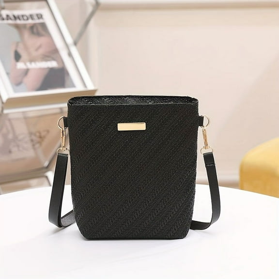 JUYGO Striped Bucket Bag Fashion Mini Crossbody Bag Woven Pattern Shoulder Purse For Women