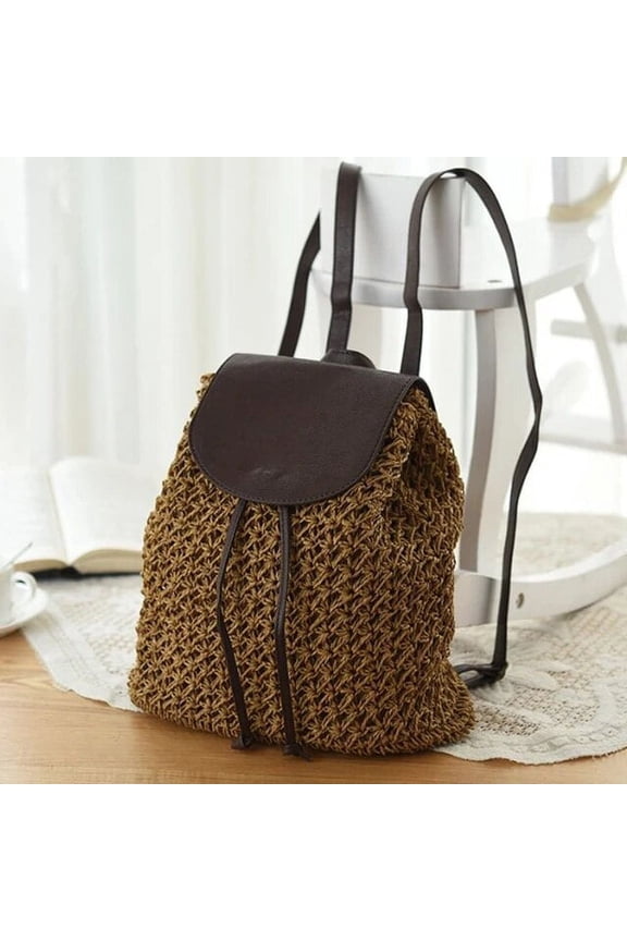 Summer Hollow Out Backpack Drawstring Hasp Straw Bag School Bag Knitting Rucksack Beach Bag Travel Holiday Ladies Handbag Bolsas