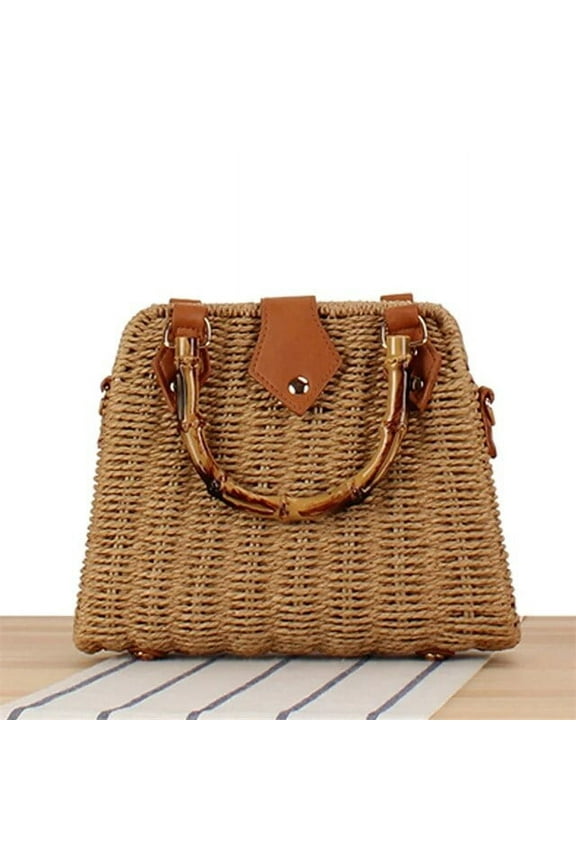 Summer Straw Basket Bags For Women Bamboo Handle Rattan Bag Handbags Beach Shoulder Crossbody Bag Travel Woven Bags Bohemia