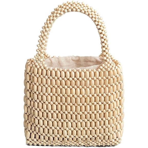 JUYGO Sushinejing Tote Bag for Women Small Handmade Tote Purse Wood Beaded Retro Handbag