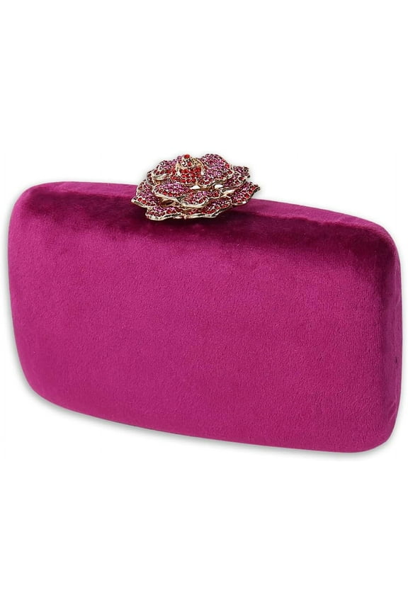 Velvet Clutch Bag for Women Diamond Flower Lock Evening Bag Sparkly Rhinestone Handbag Bridal Wedding Purse