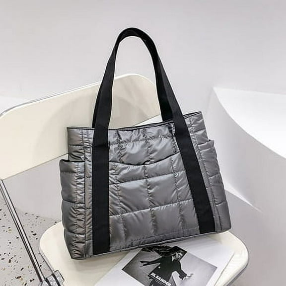 JUYGO Vento Marea Space Padded Women Shoulder Bags For Winter Large Capacity Black Handbags Designer Nylon Cotton Warm Tote Solid