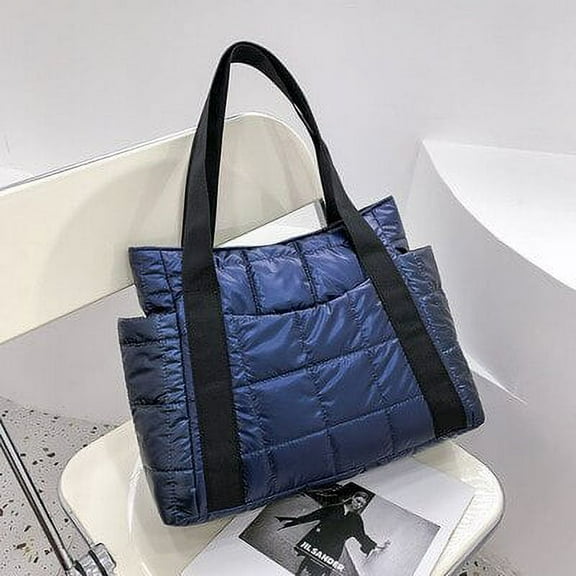 JUYGO Vento Marea Space Padded Women Shoulder Bags For Winter Large Capacity Black Handbags Designer Nylon Cotton Warm Tote Solid