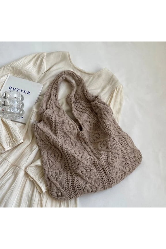 Vintage Wool Knitted Women's Bags Casual Female Shoulder Bags Simple Crochet Tote Bags Ladies Shopping Top-Handle Bags Handbag