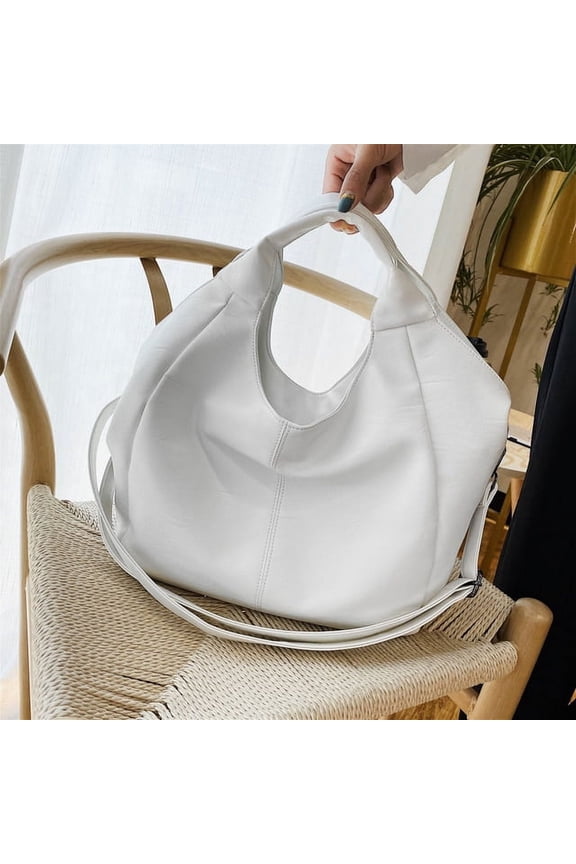 White Leather Women Half Moon Bags Large Capacity Hobo Shopper Bag Soft PU Crossbody Bag Casual Korean Female Tote Bags