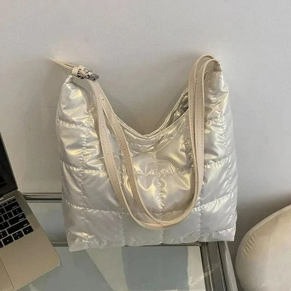 JUYGO Winter Large Capacity Tote Bag Female Space Cotton Shoulder Bag Down Handbag for Women Fashion Shoppng Armpit Bag Purse Bolsa