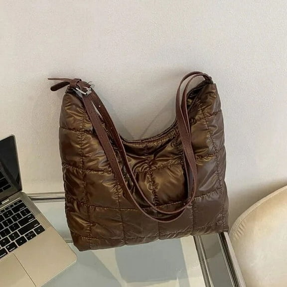 JUYGO Winter Large Capacity Tote Bag Female Space Cotton Shoulder Bag Down Handbag for Women Fashion Shoppng Armpit Bag Purse Bolsa