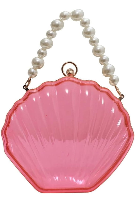 Women Acrylic Evening Clutch Bag Shell Clutch Purse Transparent Stadium Approved Crossbody Shoulder Handbag with Pearl