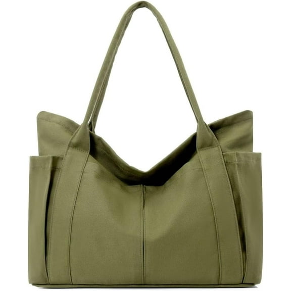 JUYGO Women Canvas Tote Bags Large Shoulder Hobo Bags Handbags Purse Satchel Purses Multi-pockets Casual Work Bags