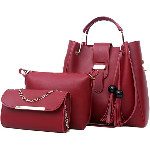 JUYGO Women Fashion Tote Handbag Satchel 3pcs Purse Set Chic Bucket Shoulder Bag Clutch