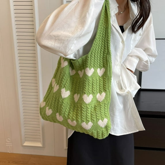 JUYGO Women Knit Tote Bag Crochet Tote Heart Tote Cutecore Key Chain Cute Tote Bag Accessories Shoulder Heart Hobo Bags Knit