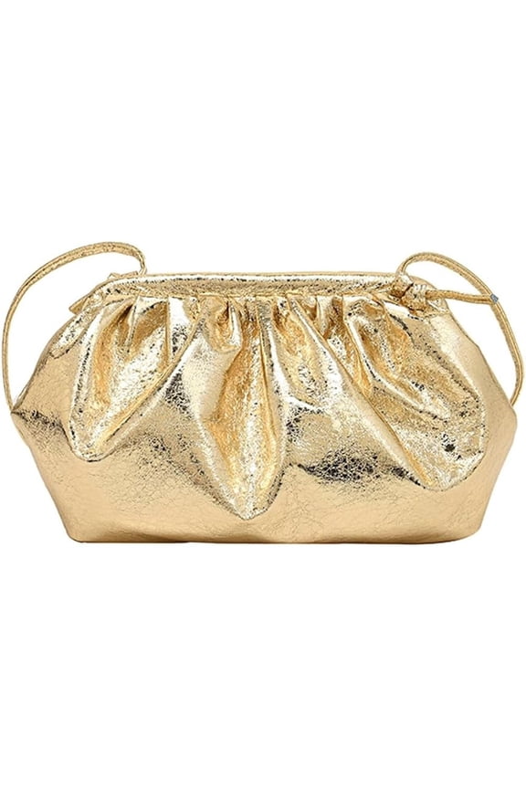 Women Patent Leather Evening Bag Cloud Purse Clutch Dumpling Bag Ruched Shoulder Bag Pleated Clip Purses Crossbody Bag