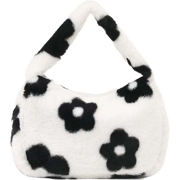 JUYGO Women Tote Bag Small Cozy Fuffy Faux Fur Plush Handbag Trendy Quilted Casual Winter Soft Purse