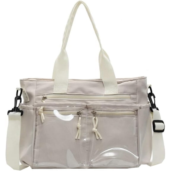 JUYGO Women’s Clear Tote Handbags Fashion Canvas Shoulder Bag Slouchy Crossbody Messenger Bag with Multi-pocket Travel Vacation