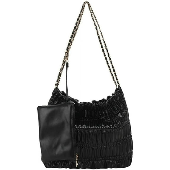 JUYGO Women’s Drawstring Bucket Bag Fashion Chain Crossbody Bag Pleated Vegan Leather Tote Handbags with Purse