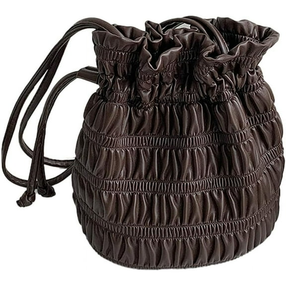 JUYGO Women's Hobo Bag PU Leather Shoulder Bag Bucket Armpit Purse Pleated Handbag Totes Drawstring Top Handle Bag