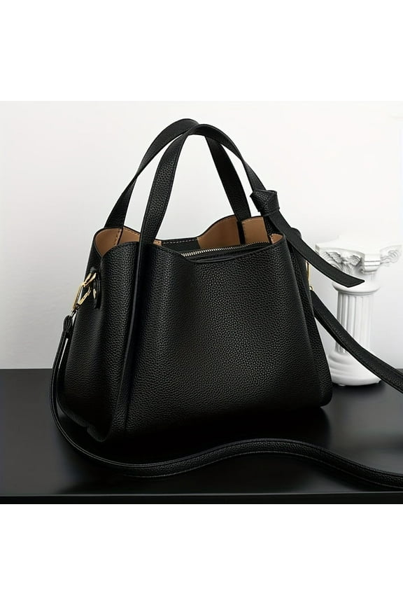 Womens Lychee Pattern Tote Bag PU Leather Luxury Bucket Bag Versatile Retro Style Purse Daily Shoulder Crossbody Handbag