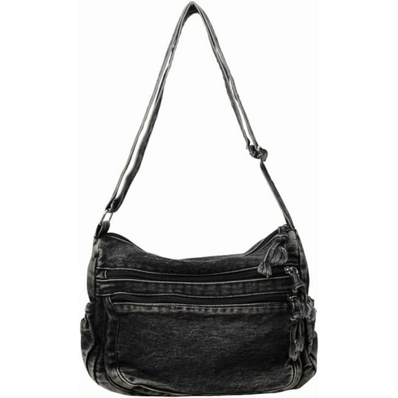 JUYGO Women's Retro Large Canvas Denim Shoulder Bag Denim Crossbody Handbags Casual Style Lightweight Tote Purse