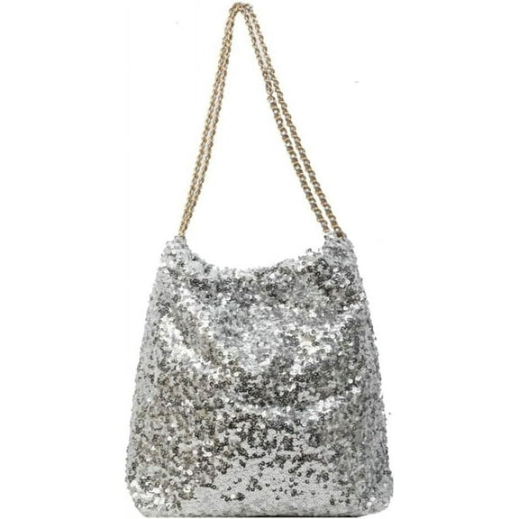 JUYGO Womens Fashion Shoulder Bag Y2k Sparkly Glitter Sequin Purse Large Totes Top Handle Satchel with Chain Party