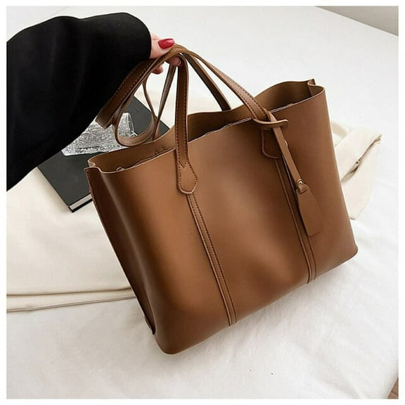 JUYGO Womens Solid Color Tote Bags Soft Leather Shoulder Bag Casual Designer Big Handbag Female New Simple Shopping Bag