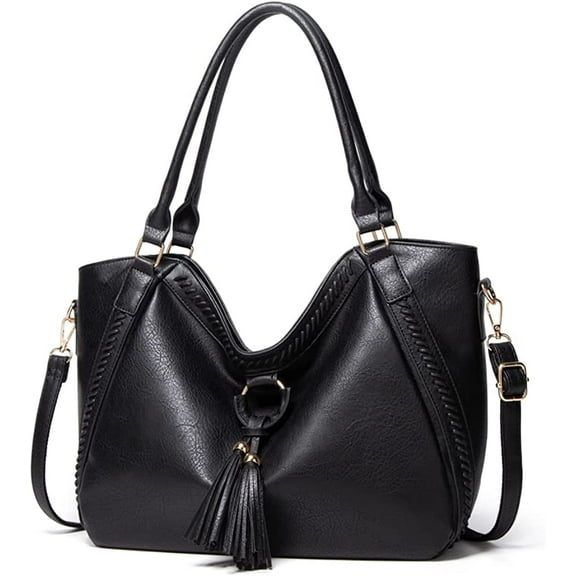JUYGO Womens Tote Shoulder Bag Leather Hobo Purse Large Top Handle Handbag with Tassels