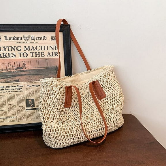 JUYGO Woven Hollow Shoulder Bags For Women Large Capacity Handmade Beach Bag Travel Holiday Totes Bag Shopping Portable Handbag bOlsa