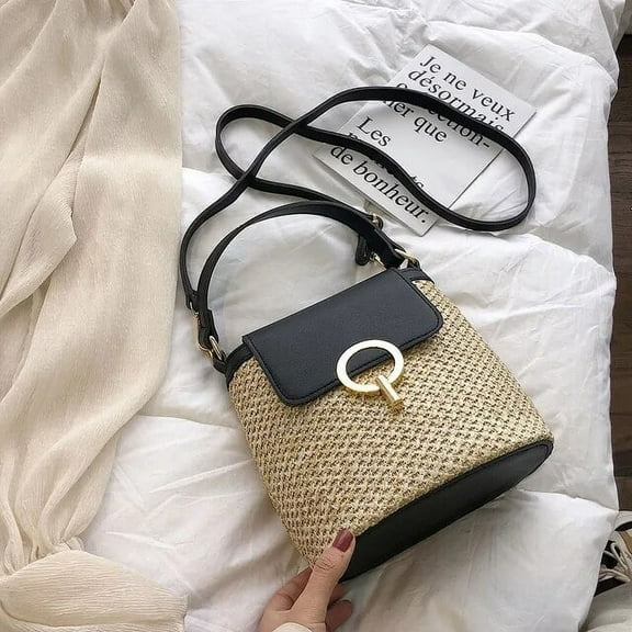 JUYGO Woven Straw Shoulder Bag Female Crossbody Bags for Women Designer Bucket Bag Summer Beach Handbags Purse Travel Shopper Bag