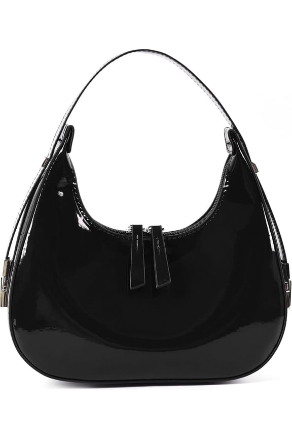 Y2K Moon Bag Women's Crescent Shoulder Bag Retro Handbags Top Handle Patent Leather Cute Small Underarm Bag