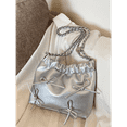 thumbnail image 1 of JUYGO Y2K bow decor crossbody bag, trendy drawstring bucket bag, women shoulder bag with chain strap, 1 of 8