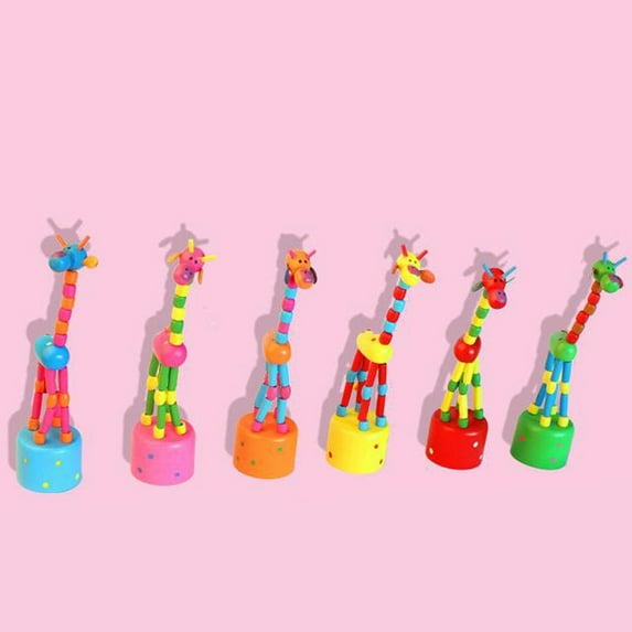 JUYLBLVE Colorful Wooden Giraffe Push Puppets Set Educational Toy for Kids, Handcrafted Animal Figures, 6 Pack Colorful