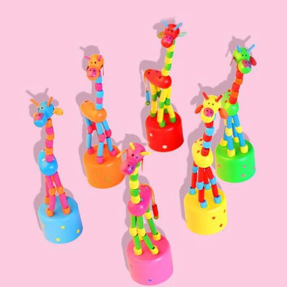 JUYLBLVE Colorful Wooden Giraffe Push Puppets Set Educational Toy for Kids, Handcrafted Animal Figures, Randomly 1PC