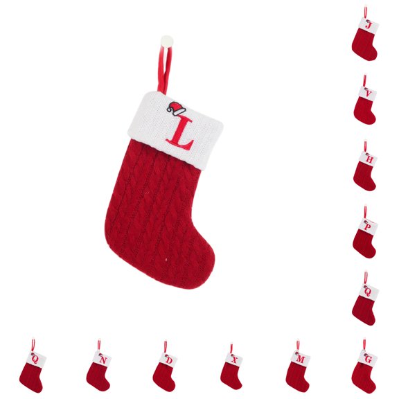 JUYLBLVE Personalized Christmas Embroidered Stockings Initial Letters A-Z Cable Knit Monogram Red White Family Holiday Fireplace Gift