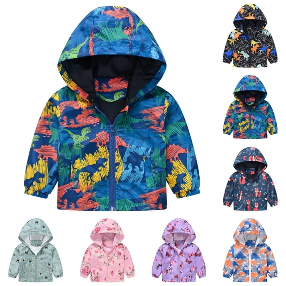 JUjie Boy's Zip Jacket Lightweight Hooded Windbreakers Outdoor Raincoat Cute Outerwear Rain Jackets Pink 2-3Y