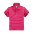 thumbnail image 1 of JUjie Boys' Shirt Polo Tees Short Sleeve Button Down Crew Neck T-Shirt, Soft, Relaxed Fit Back to School Uniform Tops Hot Pink 4-5 Years, 1 of 2