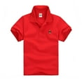 thumbnail image 1 of JUjie Boys' Shirt Polo Tees Short Sleeve Button Down Crew Neck T-Shirt, Soft, Relaxed Fit Back to School Uniform Tops Red 11-12 Years, 1 of 2