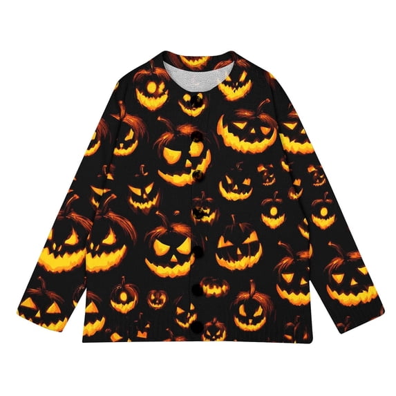 JUjie Cardigan Sweaters for Women Halloween Button Down Cute Print Knit Outerwear Sweater Season Vintage Womens Halloween Knited Sweater Tops